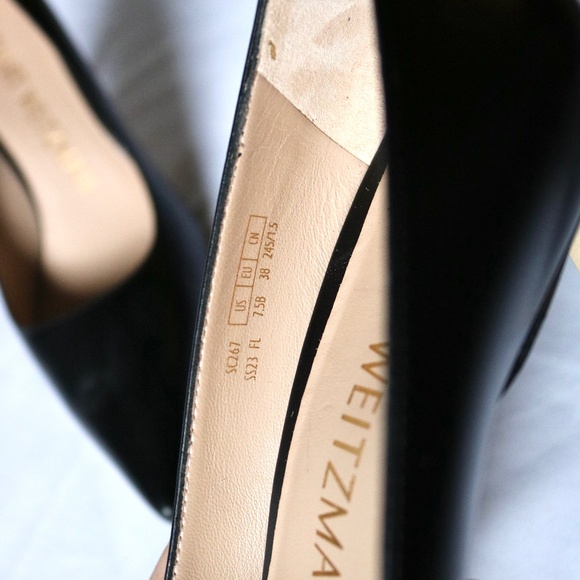 STUART WEITZMAN Stuart 75 Pump Black Leather 3" Heel Women's 7.5 Classic Fall - Picture 9 of 10